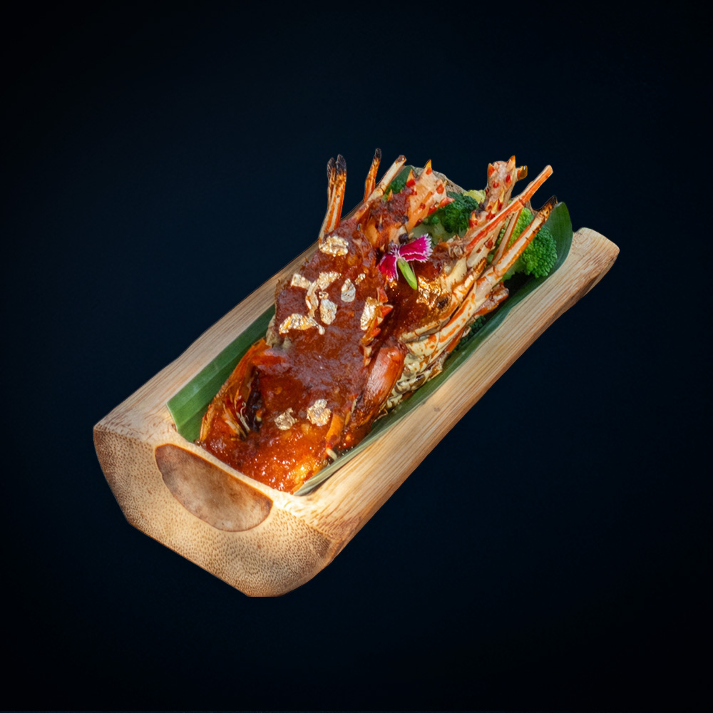 Grilled bamboo lobster with red sambal