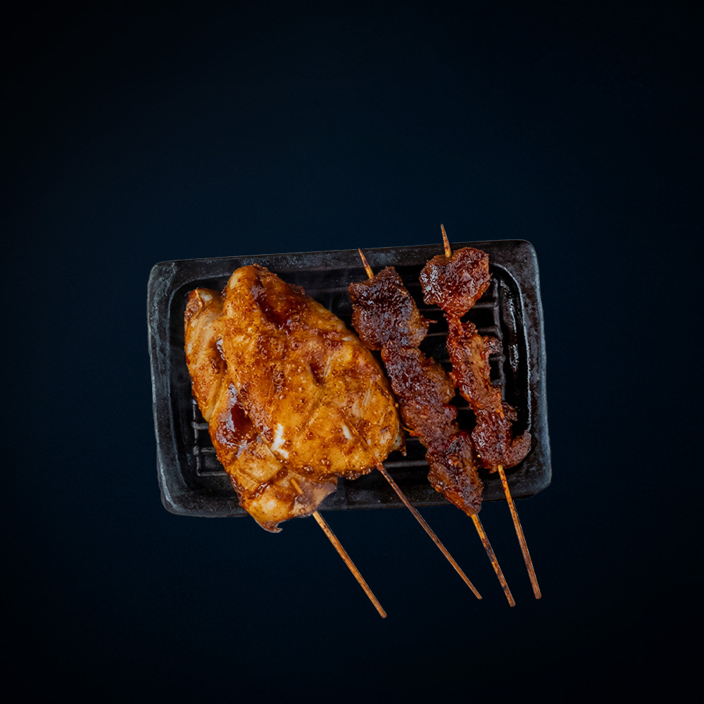 Calamari and beef tenderloin satay